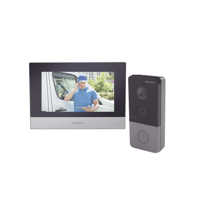 [DS-KIS603-P] Kit de Videoportero IP Poe Estandar con llamada a App de Smartphone (HikConnect) / Apertura con tarjeta MIFARE / Frente de calle IP65 / Soporta 1 Departamento